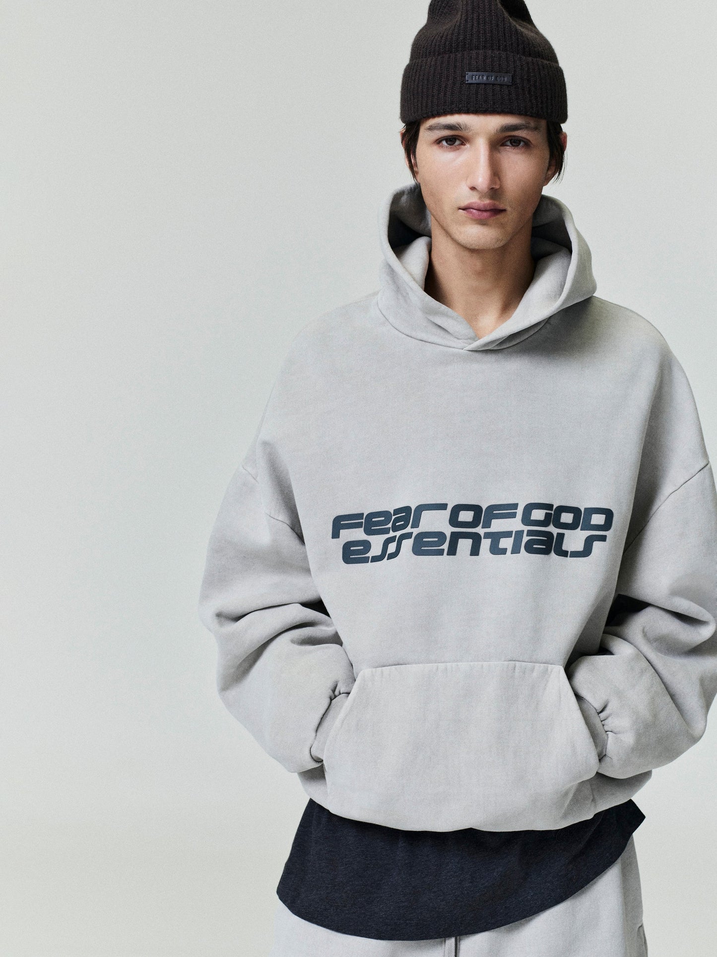 Fear of God ESSENTIALS 90s Fit Hoodie Smoke Grey – India | LaceUpClub