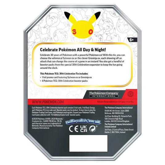 Pokémon TCG 30th Celebration 4 Booster Tin back packaging