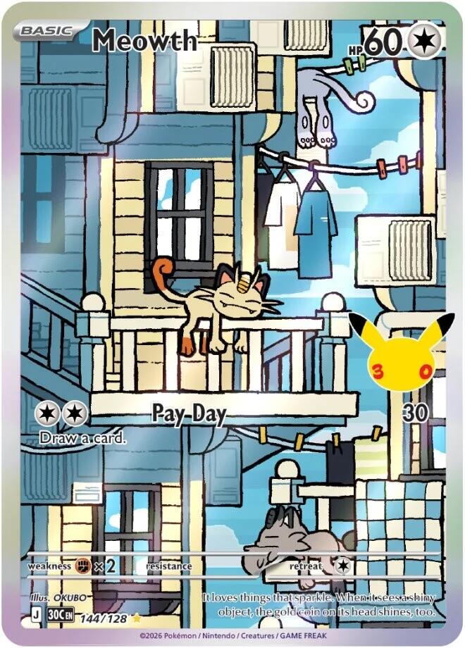 Meowth 144/128 Illustration Rare (IR) Pokémon 30th Celebration