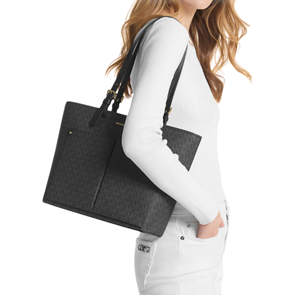 Michael Kors Jet Set Medium Logo Pocket Tote Bag