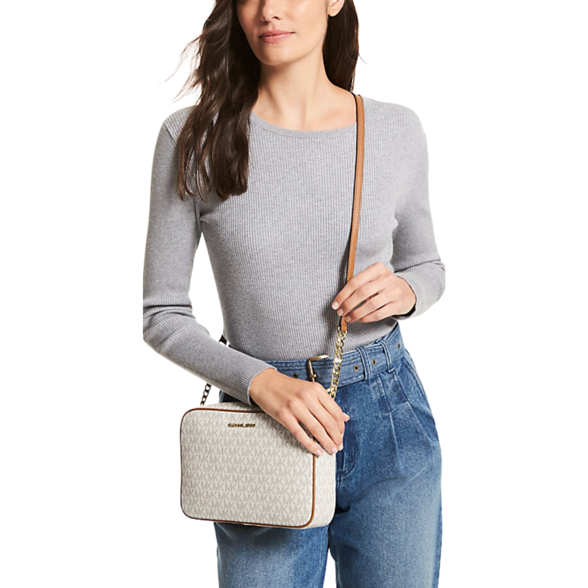 Michael Kors Jet Set Medium Metallic Signature Logo Crossbody Bag