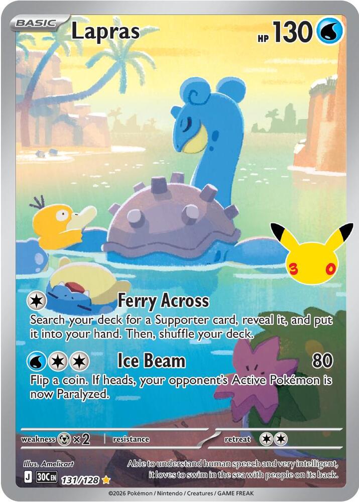 Lapras 131/128 Illustration Rare (IR) Pokémon 30th Celebration