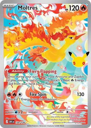 Moltres 130/128 Illustration Rare (IR) Pokémon 30th Celebration