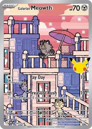 Galarian Meowth 141/128 Illustration Rare (IR) Pokémon 30th Celebration