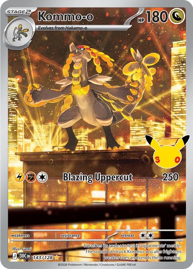 Kommo-o 143/128 Illustration Rare (IR) Pokémon 30th Celebration