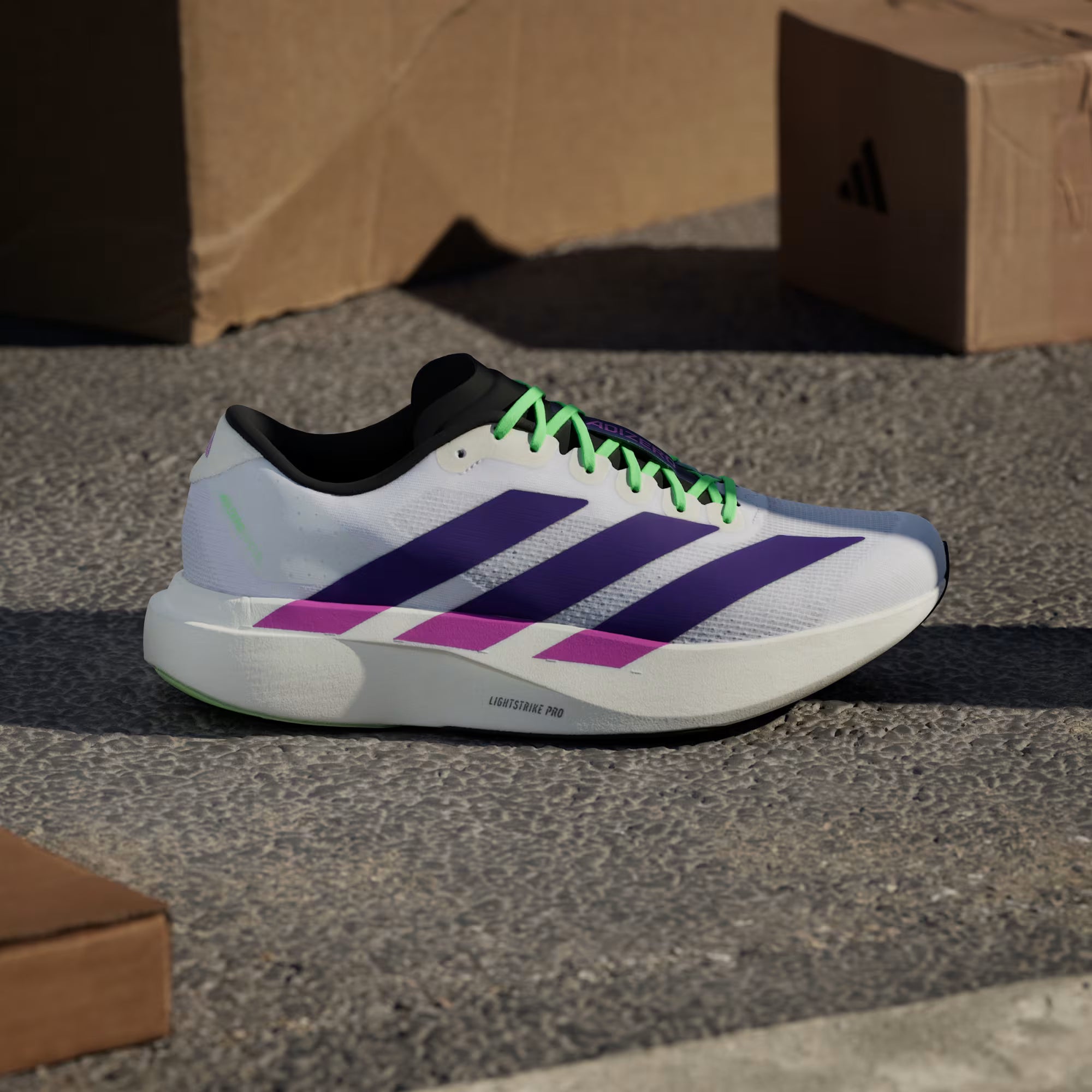 Adidas Adizero Evo SL JS4495 – Cloud White / Collegiate Purple / Lime ...
